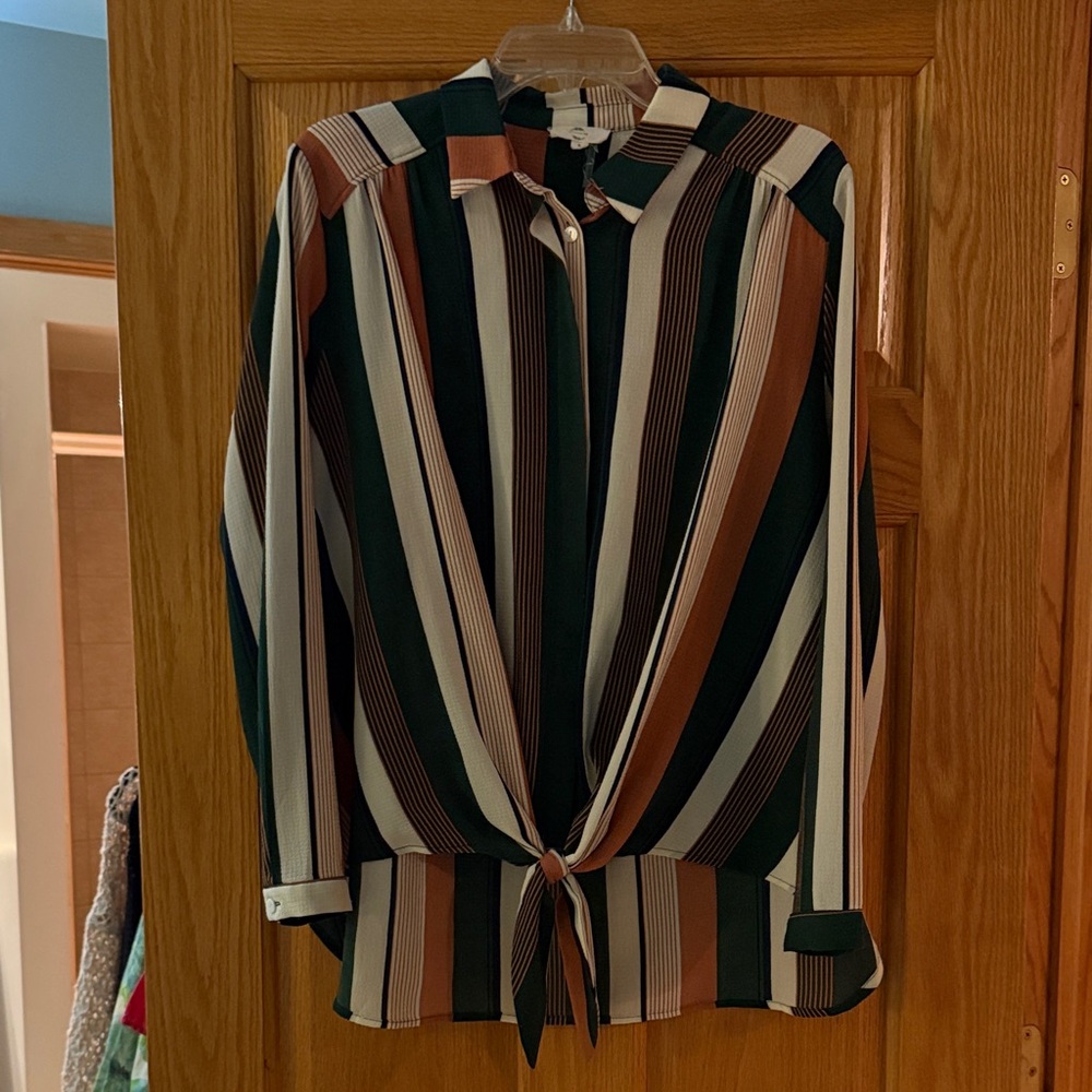 Entro Green and Brown Striped Blouse